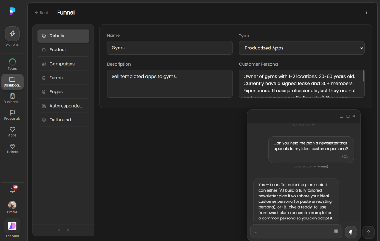 Lead generation, funnel shaping, and sales support