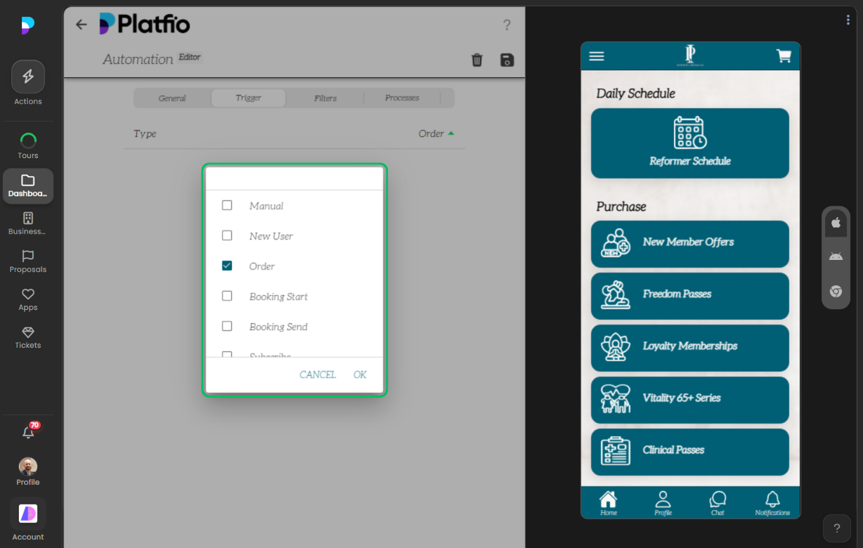 Trigger type selection