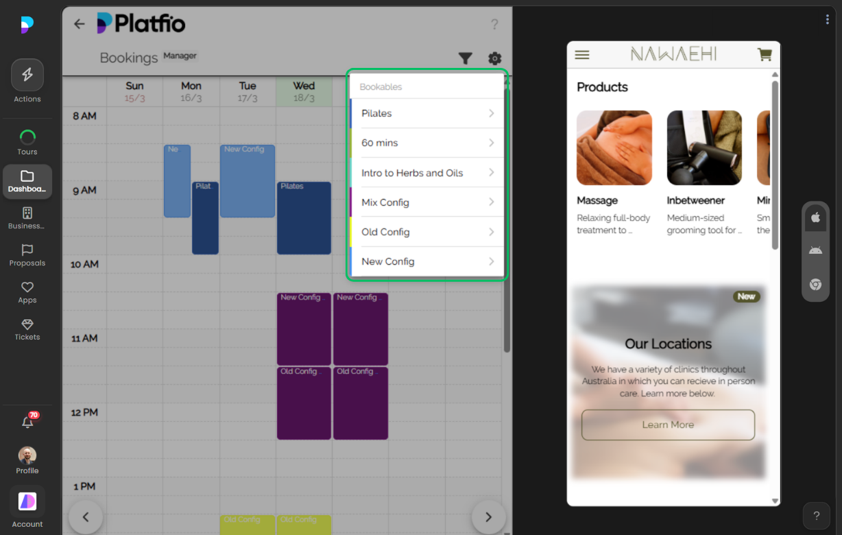 Bookables screenshot