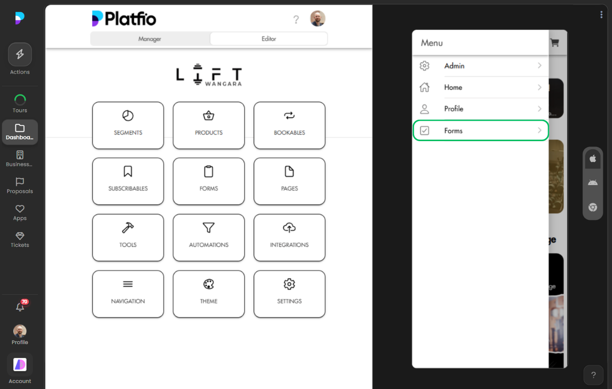 Left-side menu screenshot