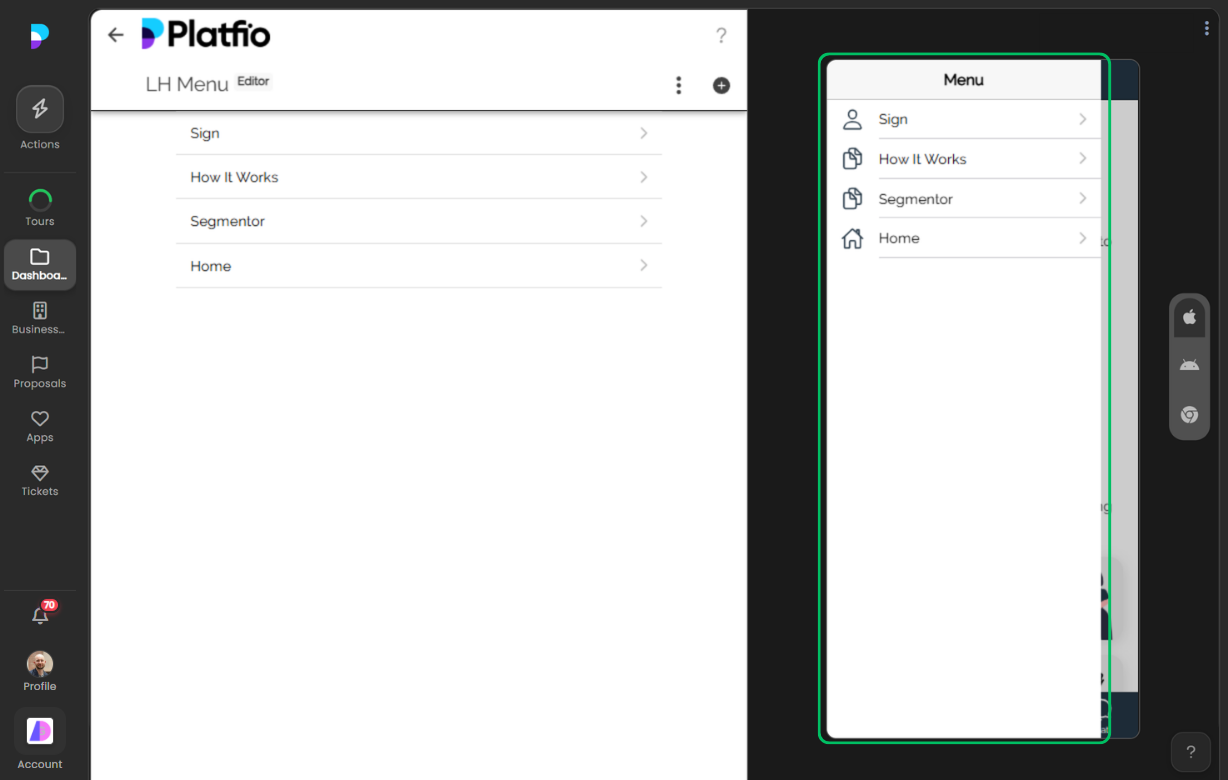 Left-side menu screenshot