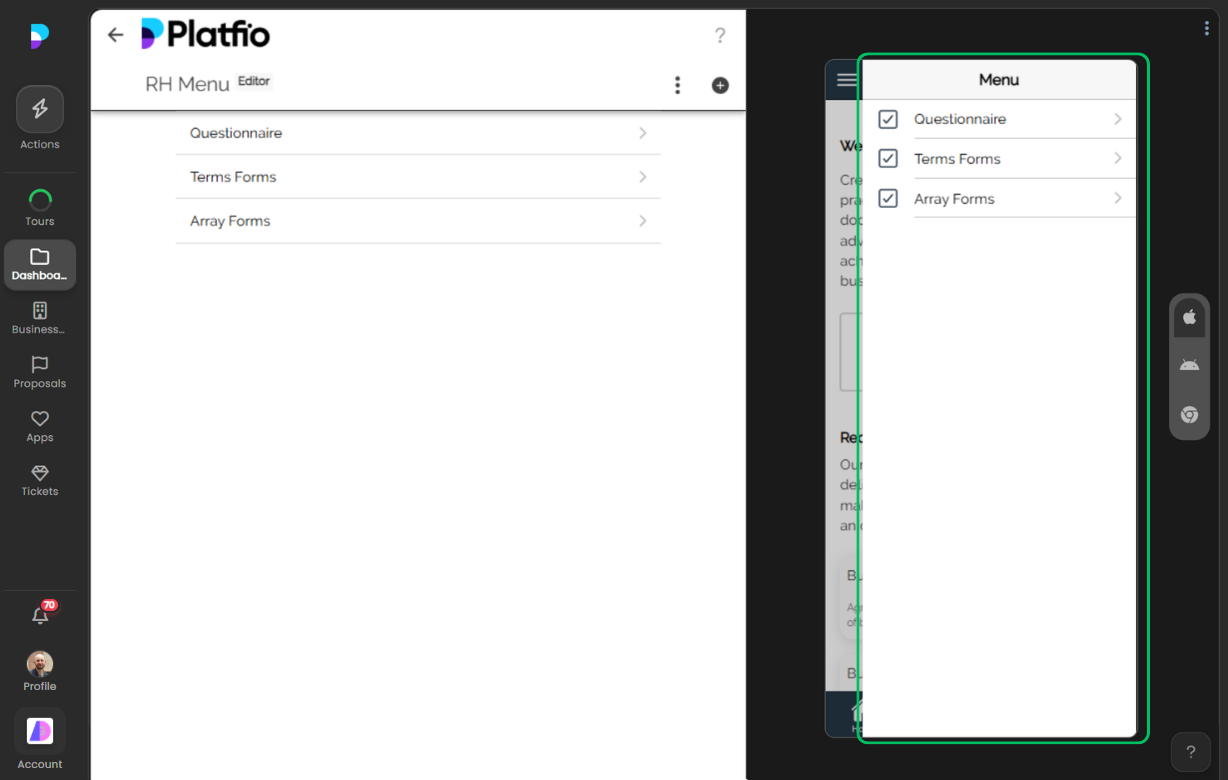 Right-side menu screenshot