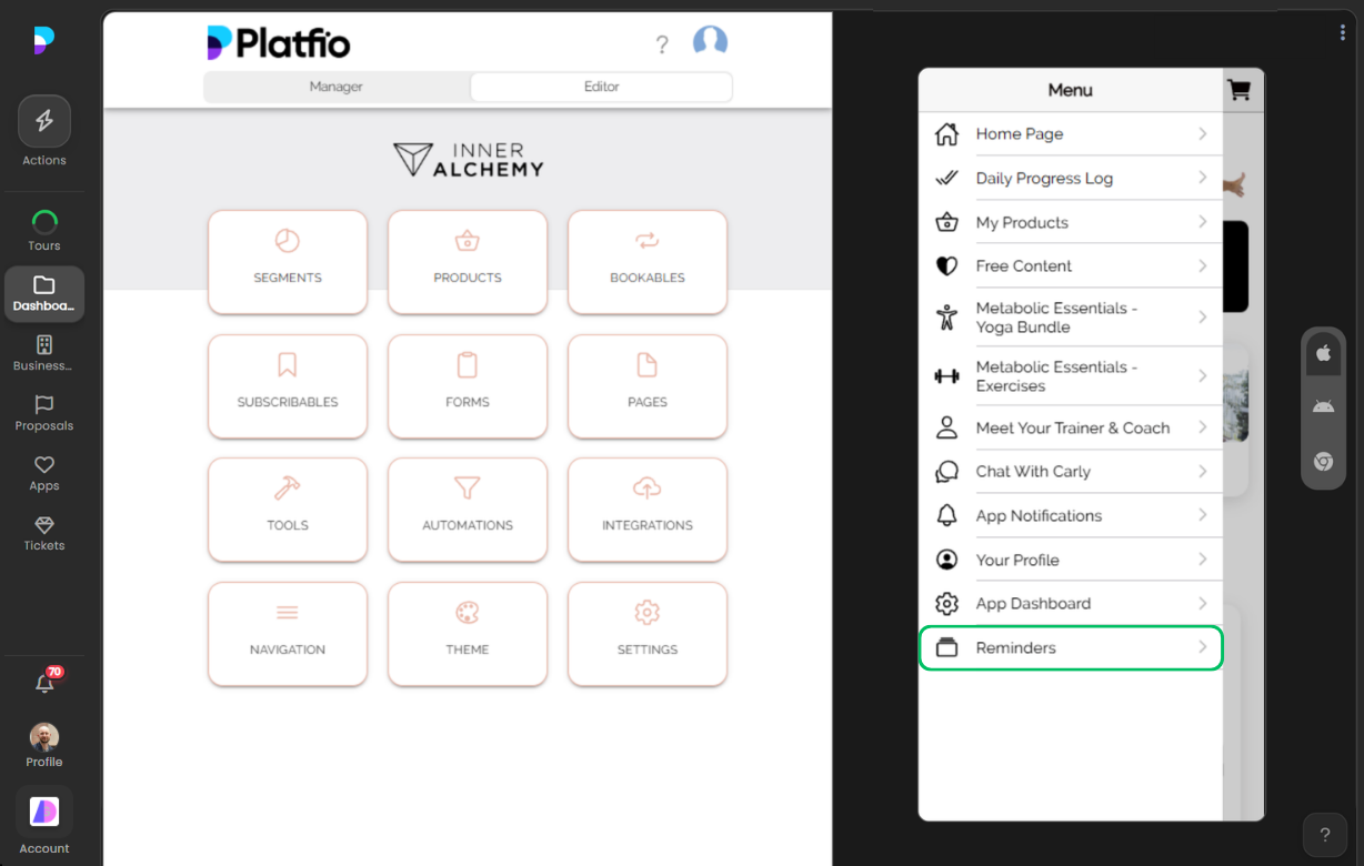 Left-side menu screenshot