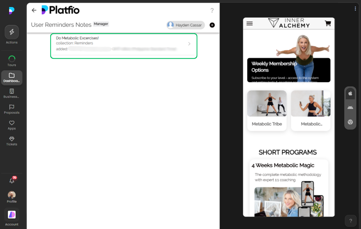 User notebooks screenshot