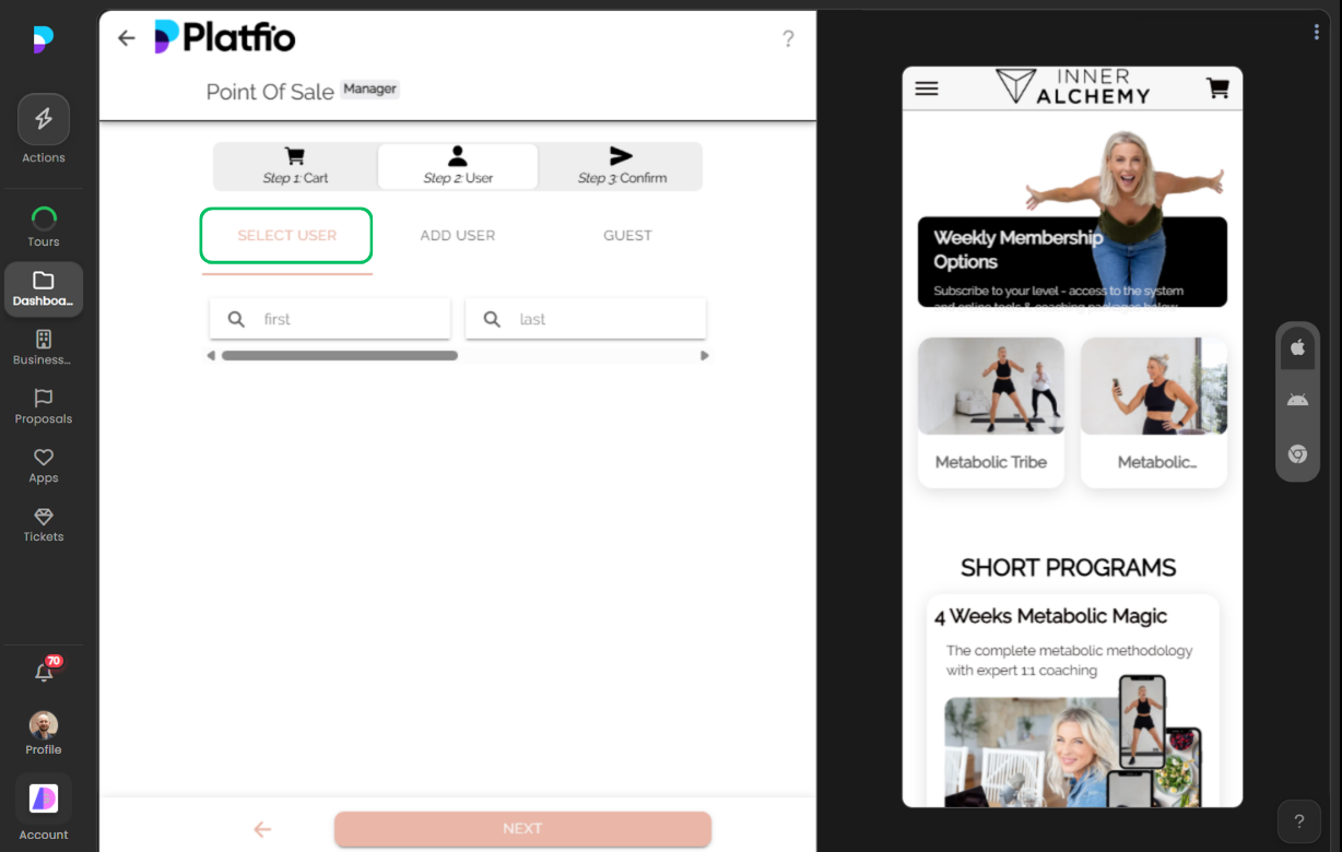 Select existing user