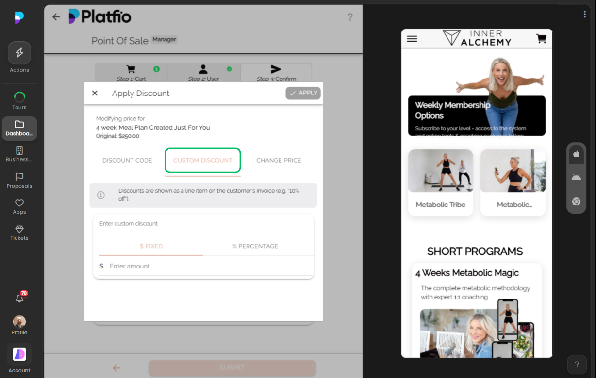 Custom price controls