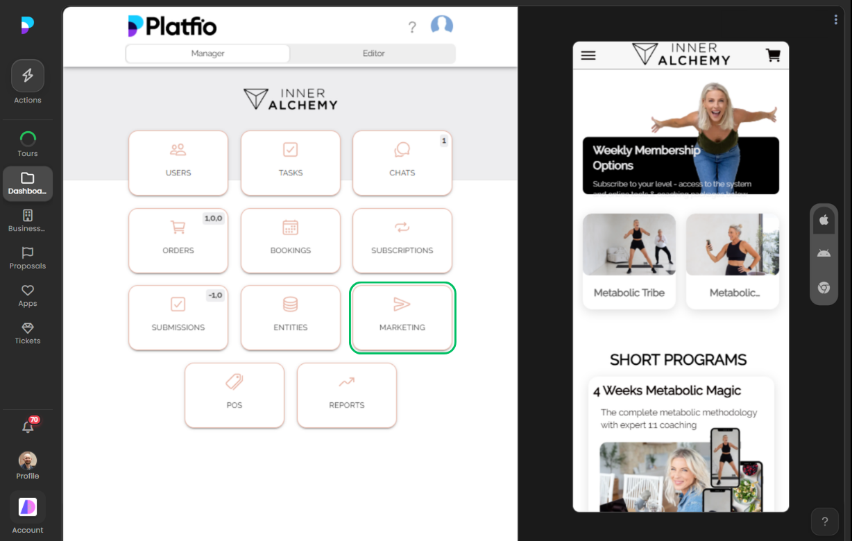 Push manager workspace