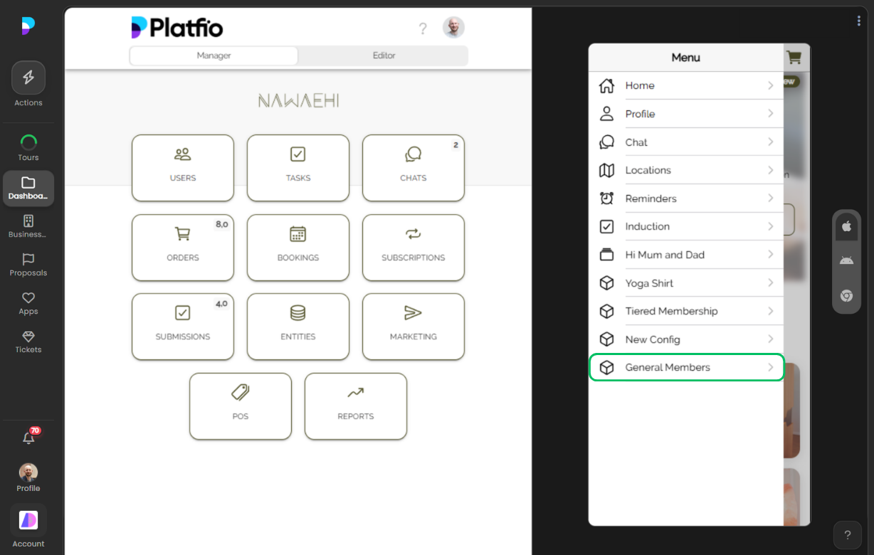 Left-side menu screenshot