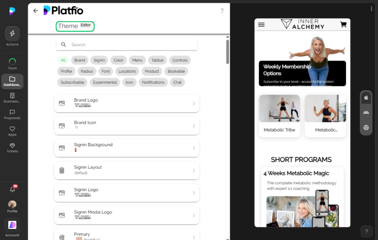 Theme editor screenshot