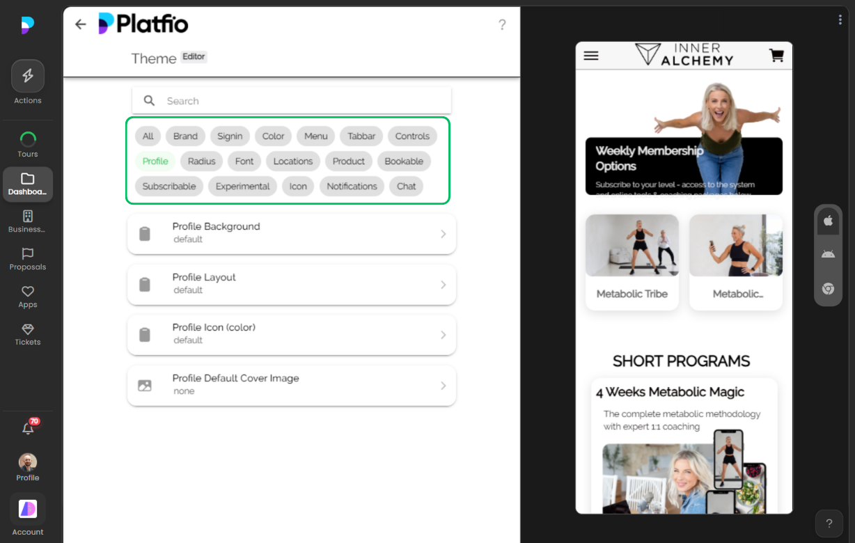 Theme filter screenshot