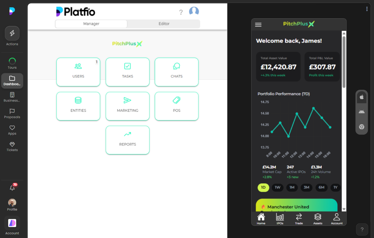 PitchPlus prototype built in Platfio's App Builder