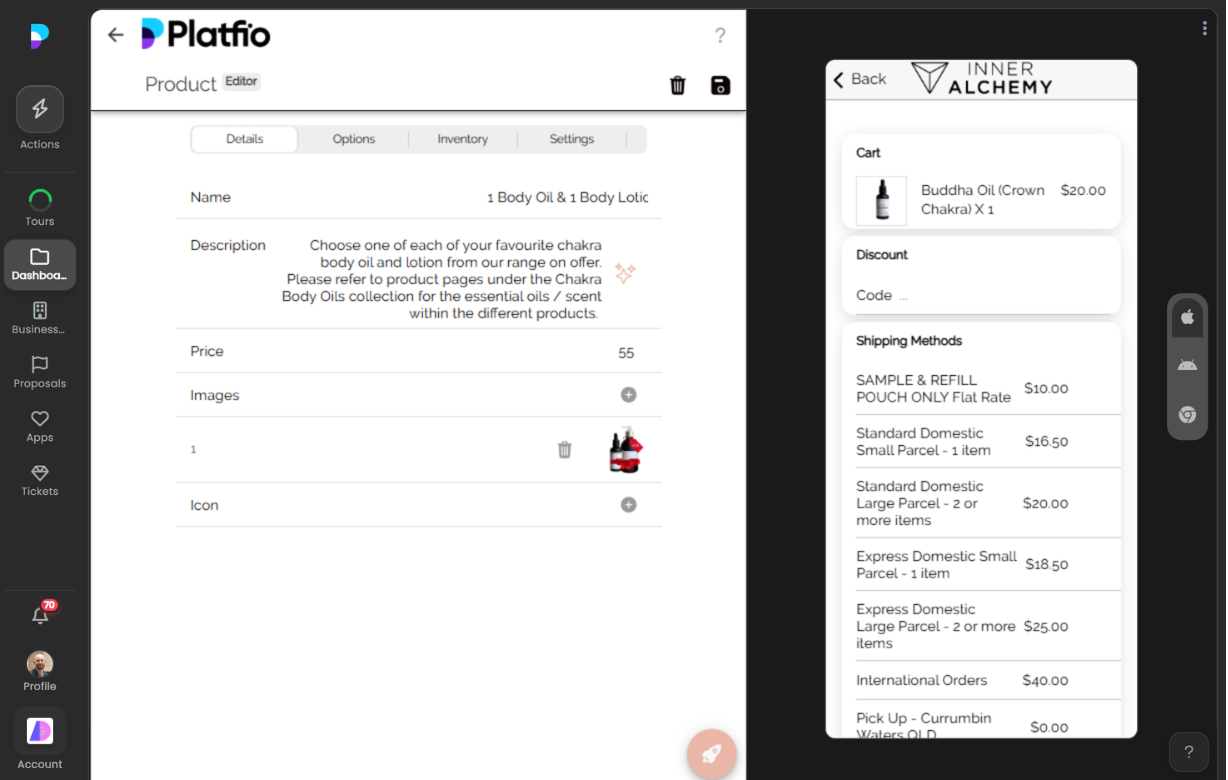 Emulator showing the checkout flow