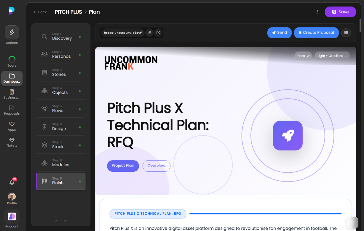 PitchPlus technical plan delivered via Platfio's Plan Builder