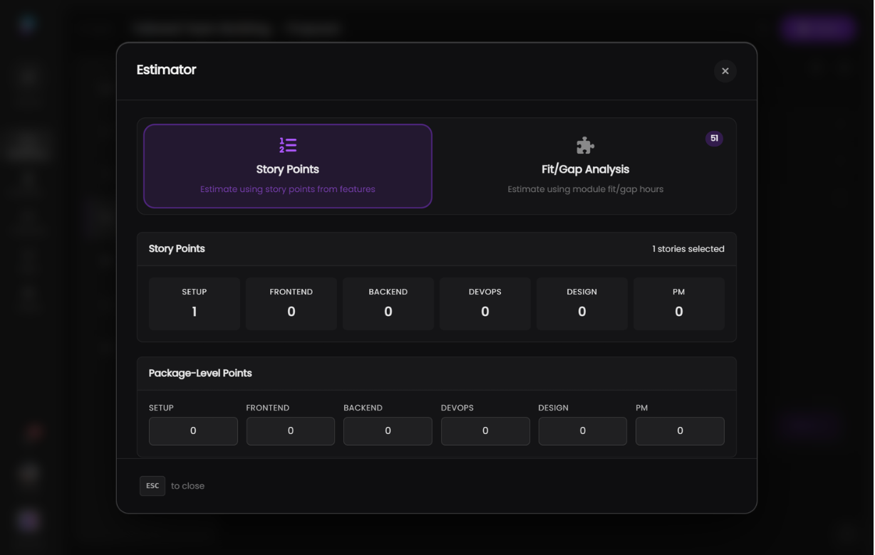 Assigning story point values to user stories grouped by milestone