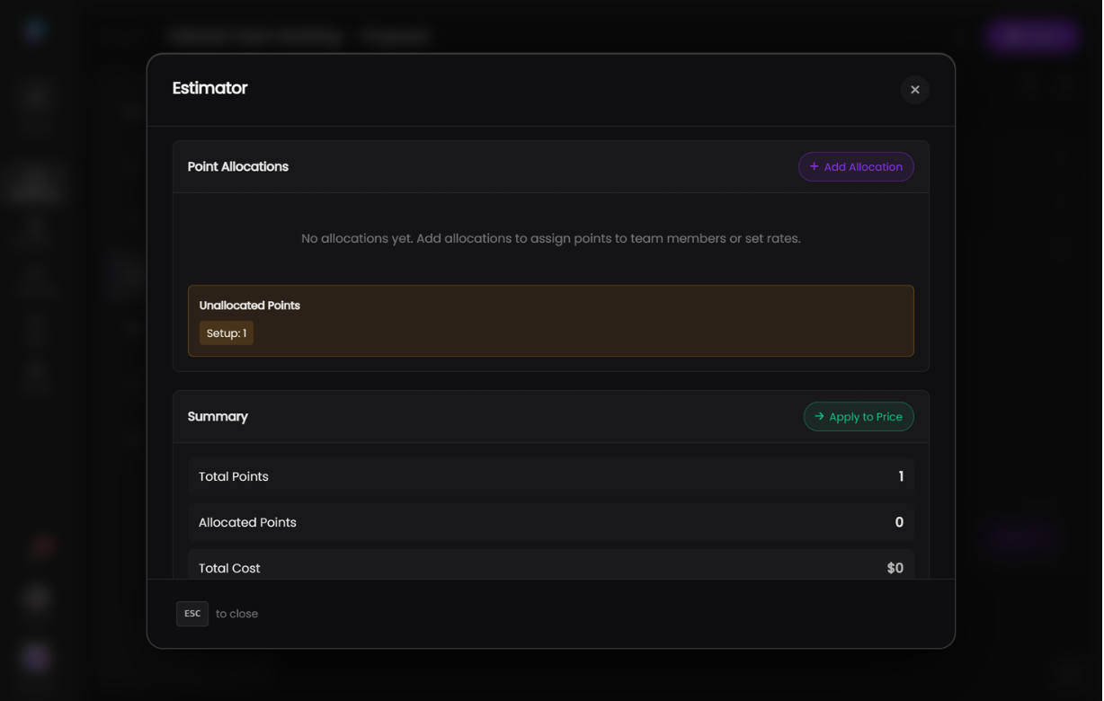 Story points converted into effort hours and projected cost