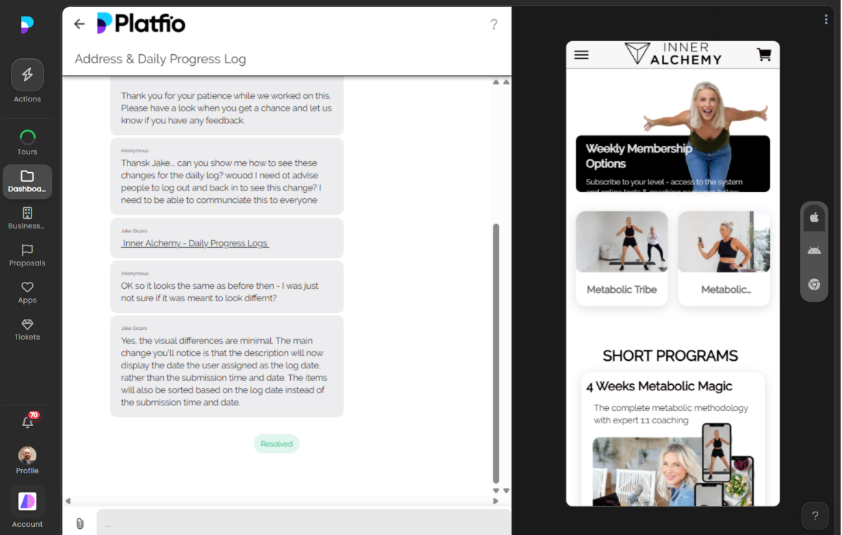 In-App Ticket Conversation