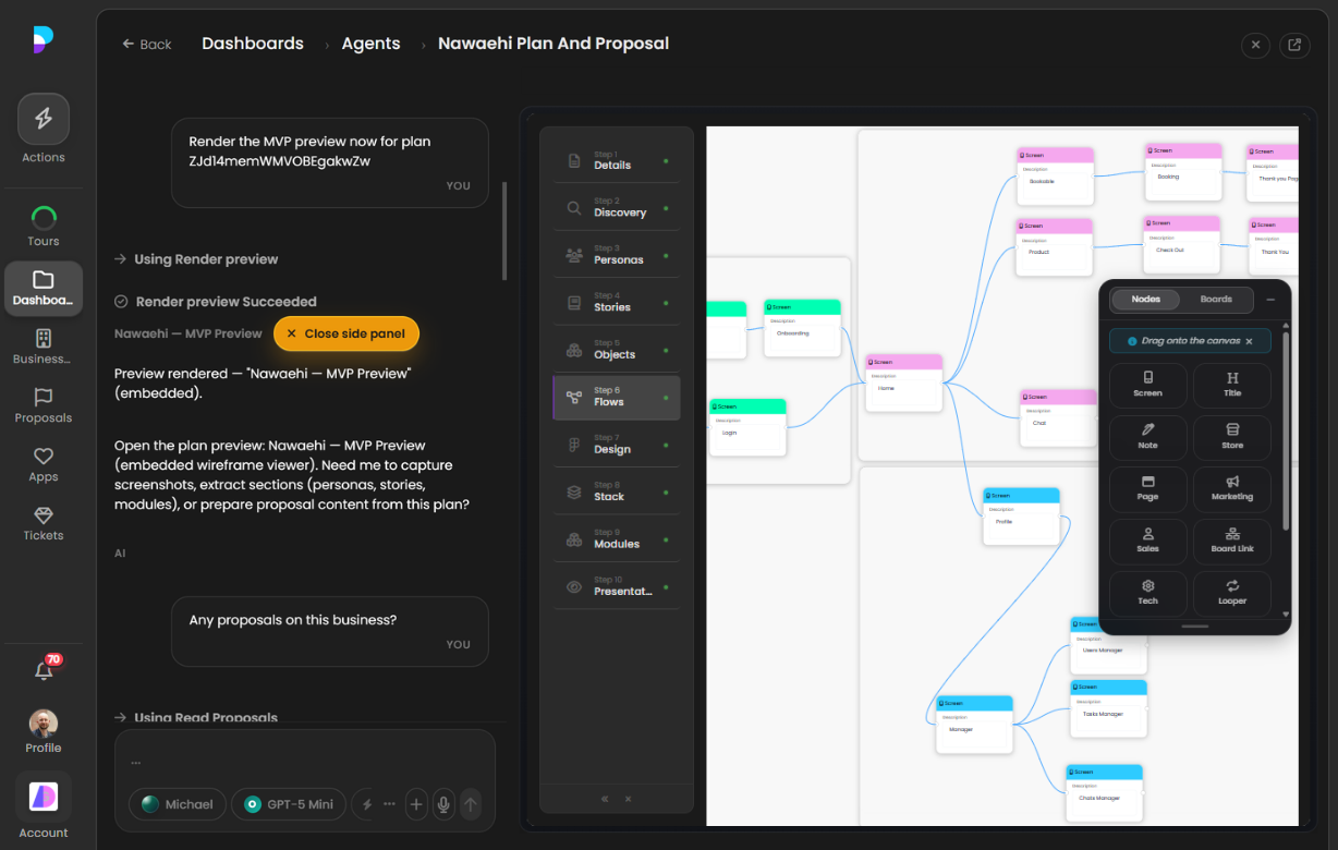 Platfio Plan with AI chat open on the left